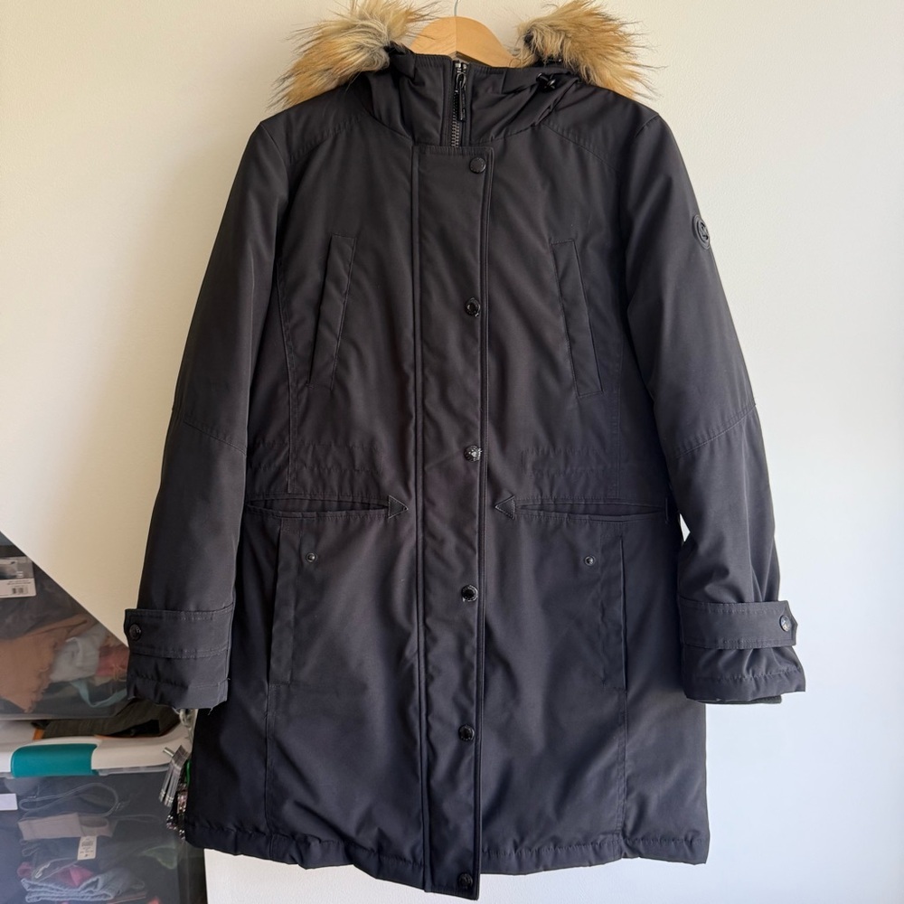 Michael Kors Women's Black Parka Coat with Fur Trim Size Medium